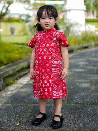 Nimbu Ember Red Girls Cheongsam Dress