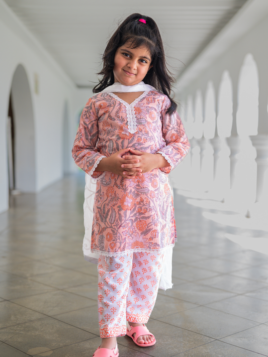 Devi Coral Straight Kurti with Pants