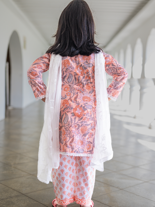 Devi Coral Straight Kurti with Pants