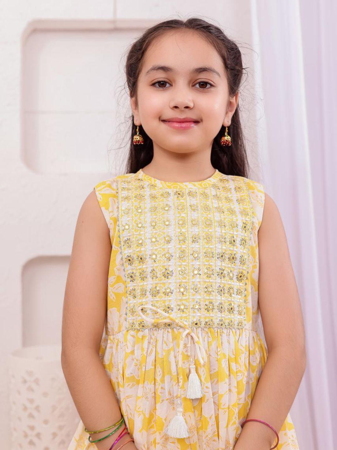Aisha Lemon Yellow Girls Kurti with Dhoti Salwar Set in Cotton