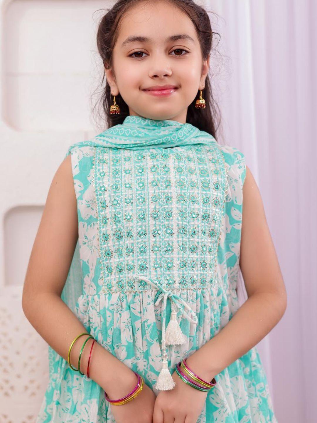 Aisha Sky Blue Girls Kurt with Dhoti Salwar Set in Cotton