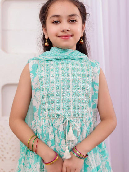 Aisha Sky Blue Girls Kurt with Dhoti Salwar Set in Cotton