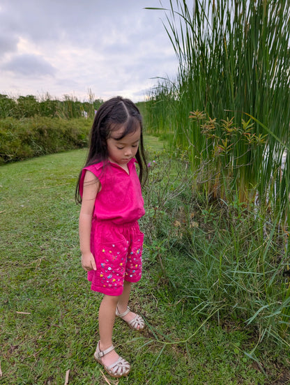 The Purestitch Kids Berry bliss Dress -100% Pure Linen Top & Shorts