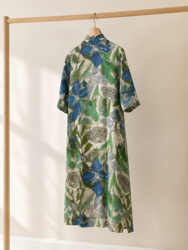 You Living Abstract Blue Floral Cheongsam Dress - Free Size