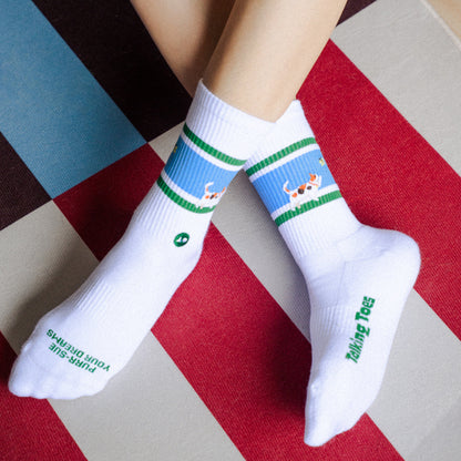 Talking Toes Cat in Purr-suit Athletic Crew Socks