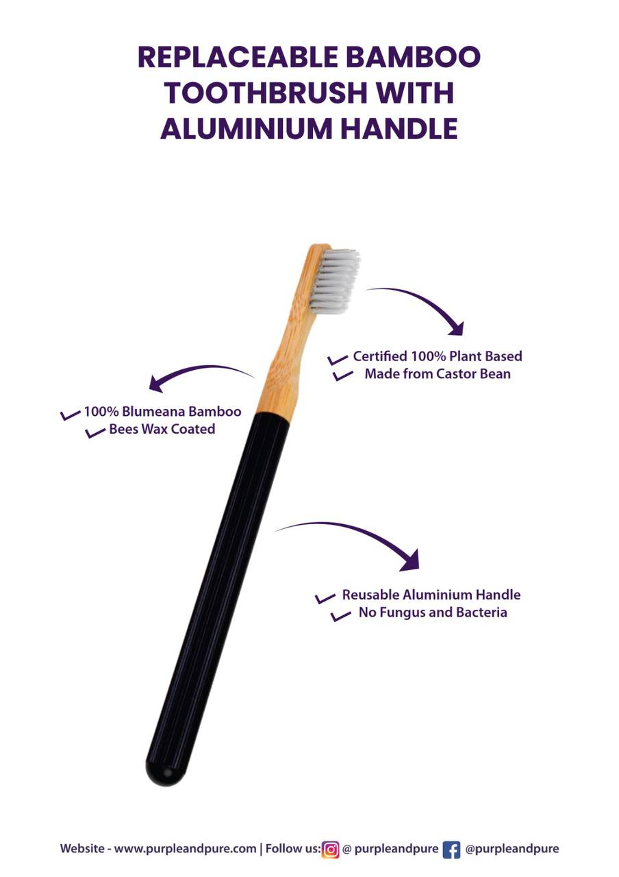 Purple & Pure Aluminium Handle Bamboo Toothbrush Pack