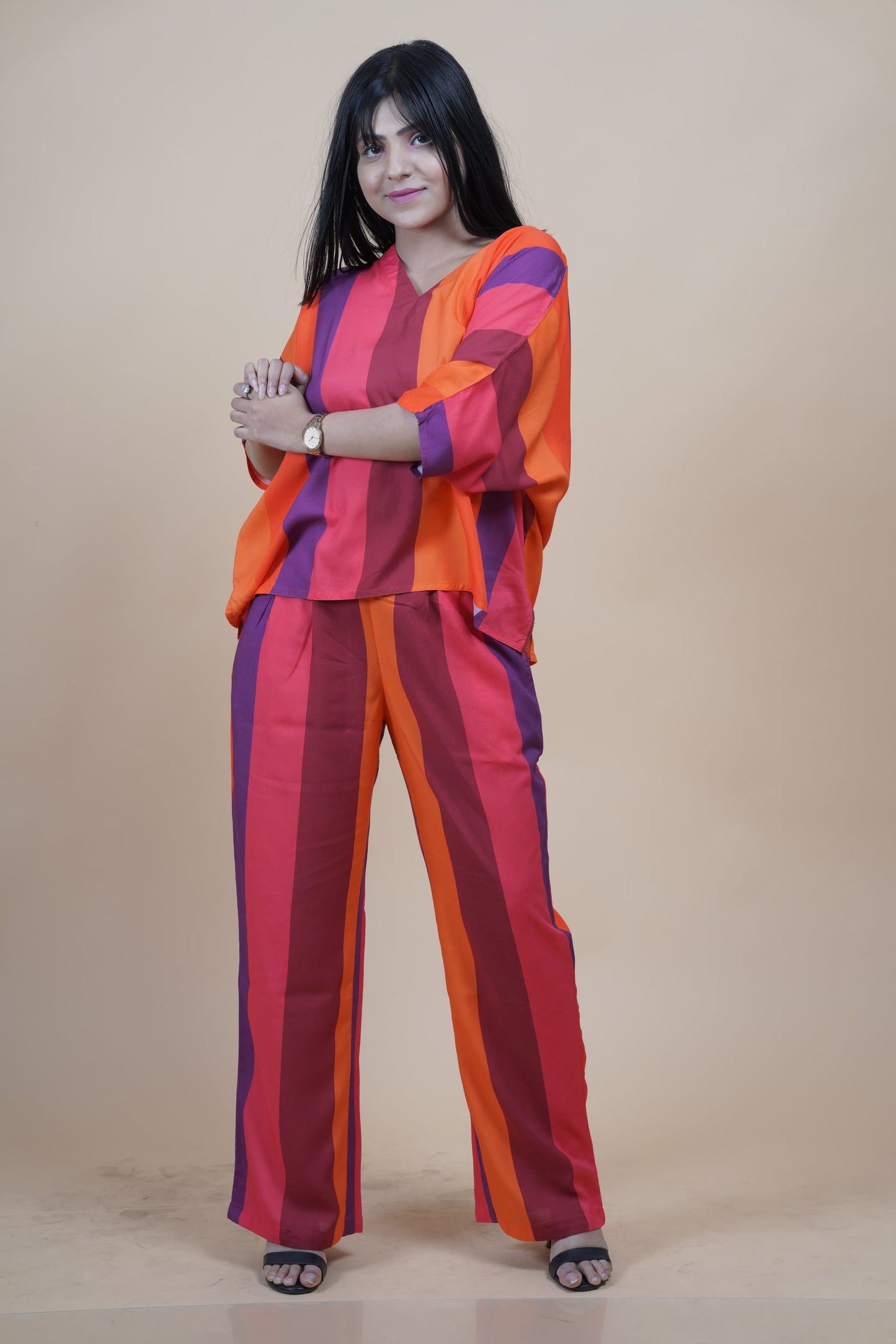 ViryaByUrbi 2-Pc Striped Cotton Rayon Co-ord Set – Multicolor