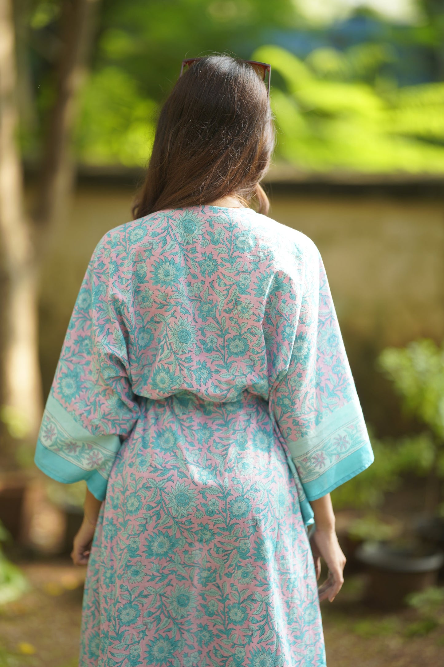 ViryaByUrbi Soft Cotton Kaftan - Mint Green /Blue