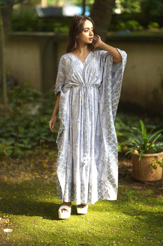 ViryaByUrbi Soft Cotton Kaftan - Soft Grey