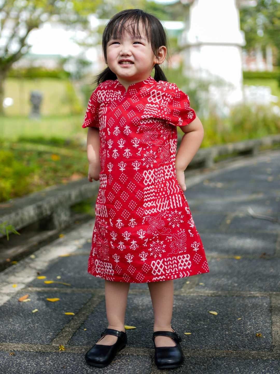 Nimbu Ember Red Girls Cheongsam Dress