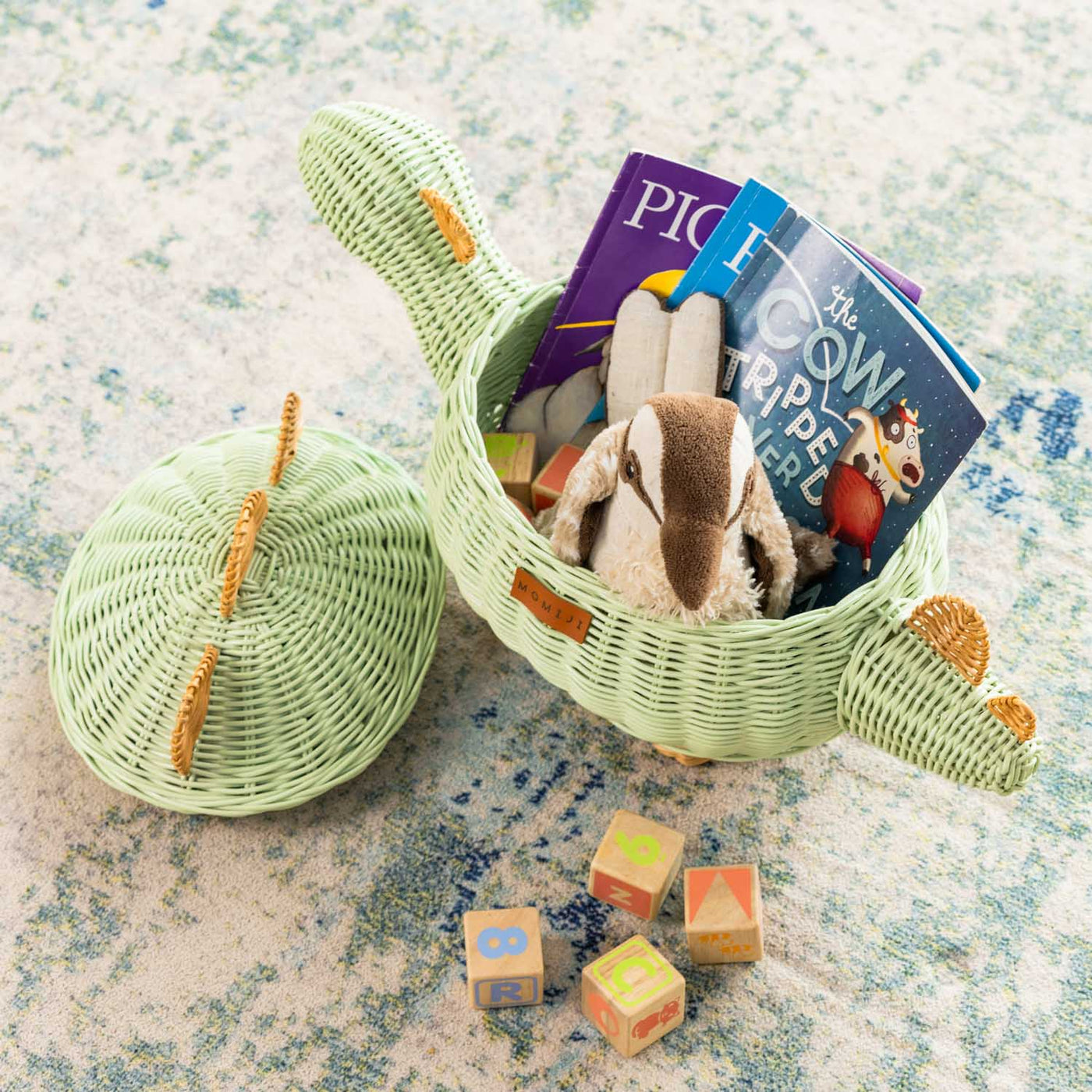 Momiji Dinosaur Storage Basket - Medium Mint Green
