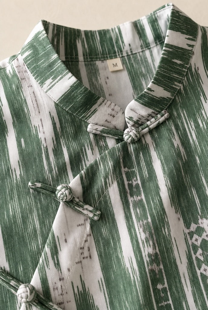 You Living Green Abstract Print Cheongsam Samfoo Top