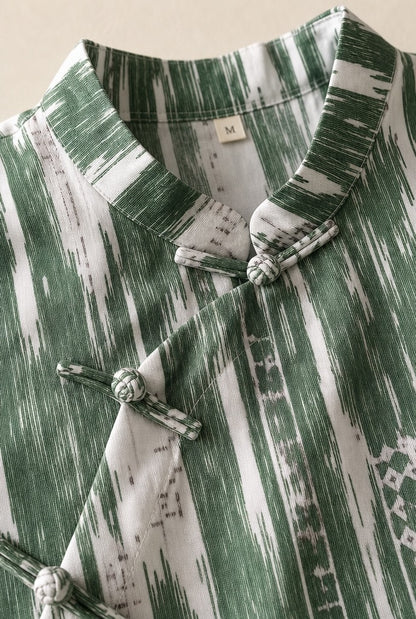 You Living Green Abstract Print Cheongsam Samfoo Top