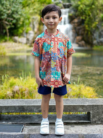 Harmony Multicolor Kids Mandarin Cotton Shirt