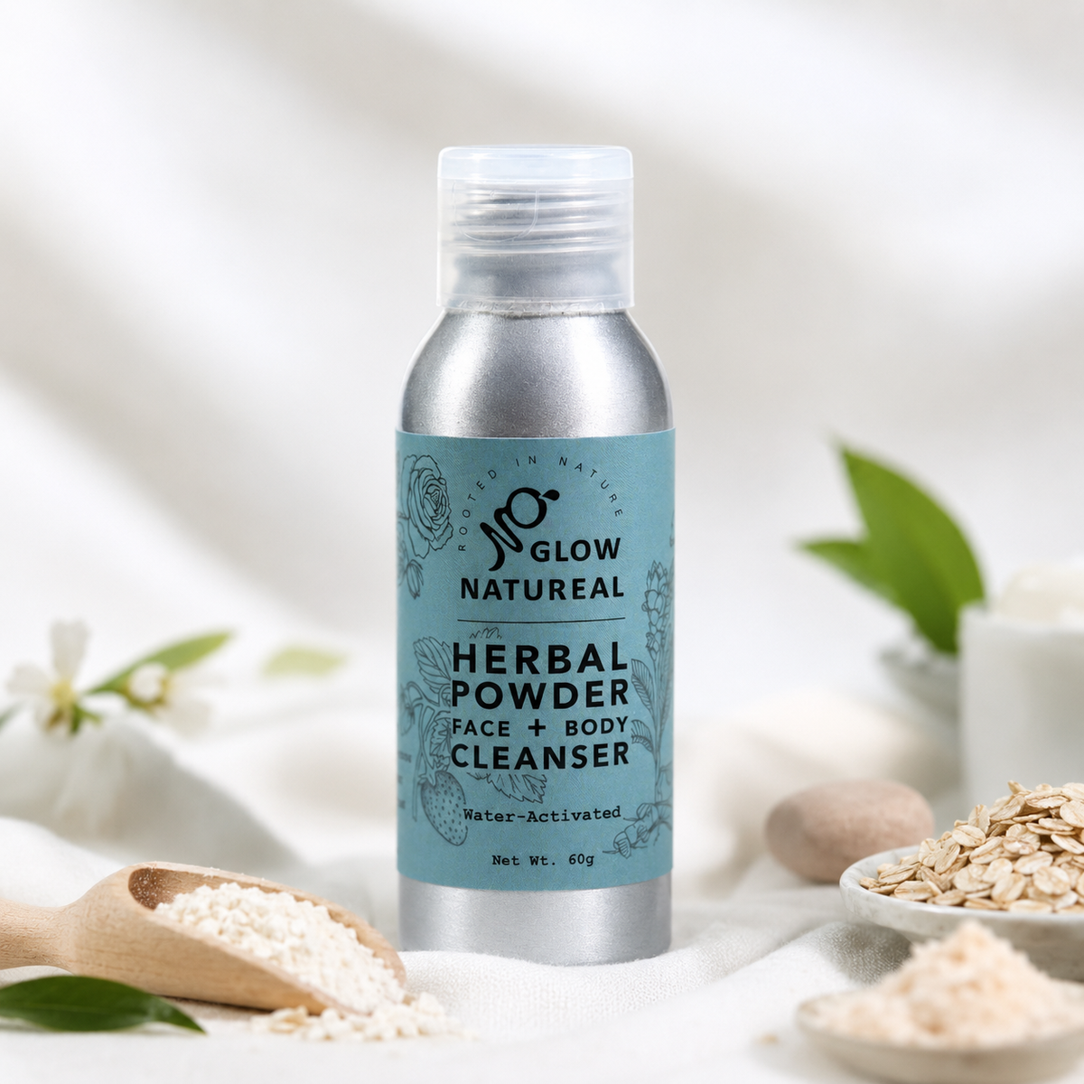 Glownatureal Herbal Powder Face Cleanser - Gentle Daily Cleanser for All Skin Types