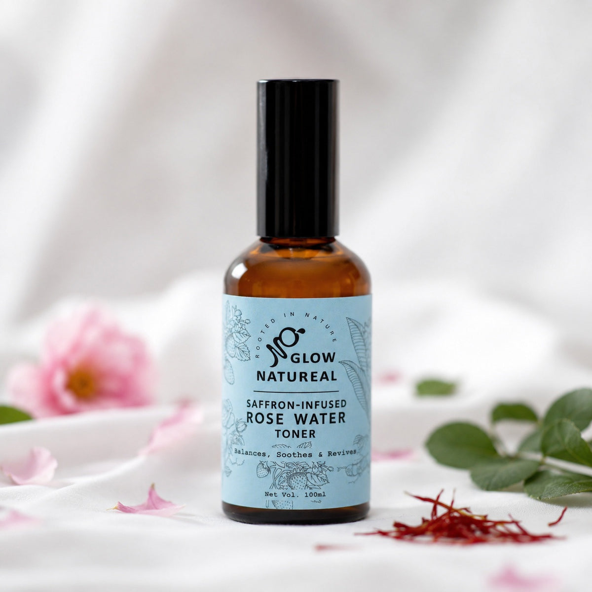 Glownatureal Organic Rose Water & Saffron Face Mist – Hydrating & Brightening Facial Toner