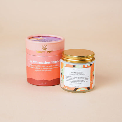 Innerfyre I AM BLESSED Affirmation Crystal Candle – Tangerine, Clove & Cinnamon
