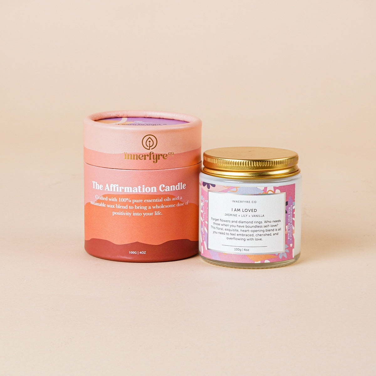 Innerfyre I AM LOVED Affirmation Crystal Candle – Jasmine, Lily & Vanilla | 100g