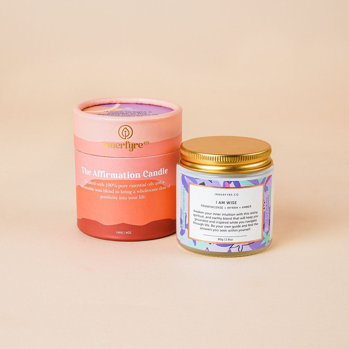 Innerfyre I AM WISE Affirmation Crystal Candle – Frankincense, Myrrh & Sage