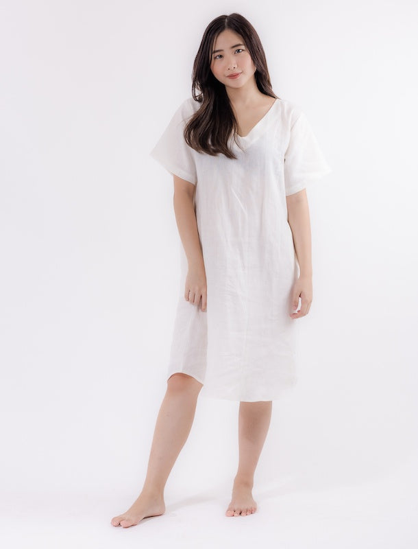 You Living Linen Lounge Dress (White) - Free Size