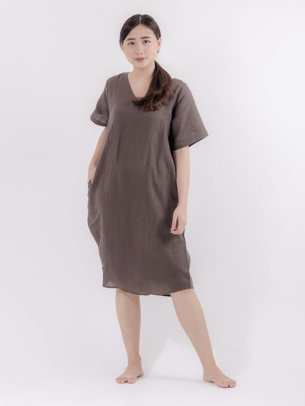 You Living Linen Lounge Dress (Coffee Brown) - Free Size