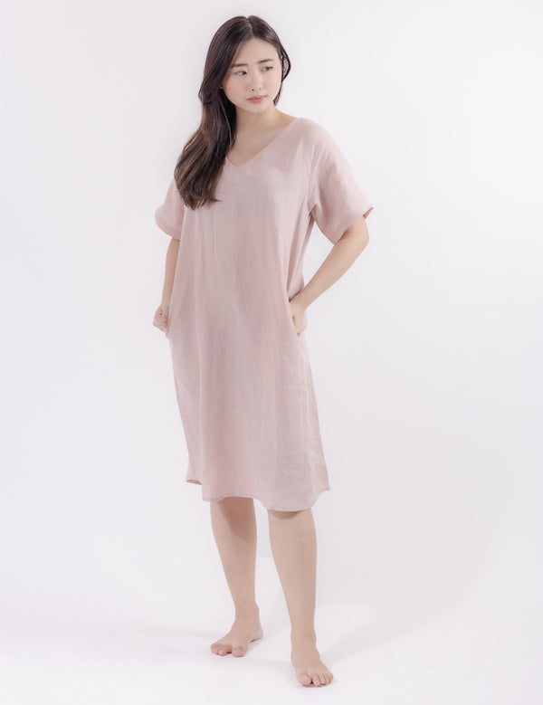 You Living Linen Lounge Dress (Dusty Pink) - Free Size