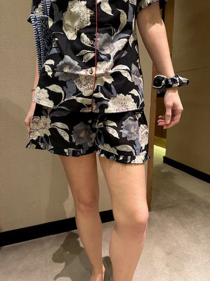 ViryaByUrbi 4-Pc cotton PJ Shorts set - Black Printed