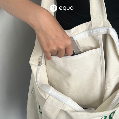 EQUO White Canvas Tote Bag for Daily Use