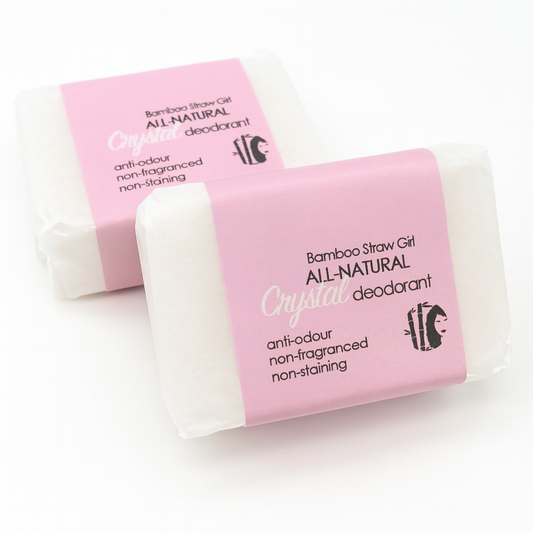 Bamboo Straw Girl Crystal Deodorant Block – Natural Potassium Alum Mineral Deodorant | Plastic-Free Paper Packaging | 95–110g