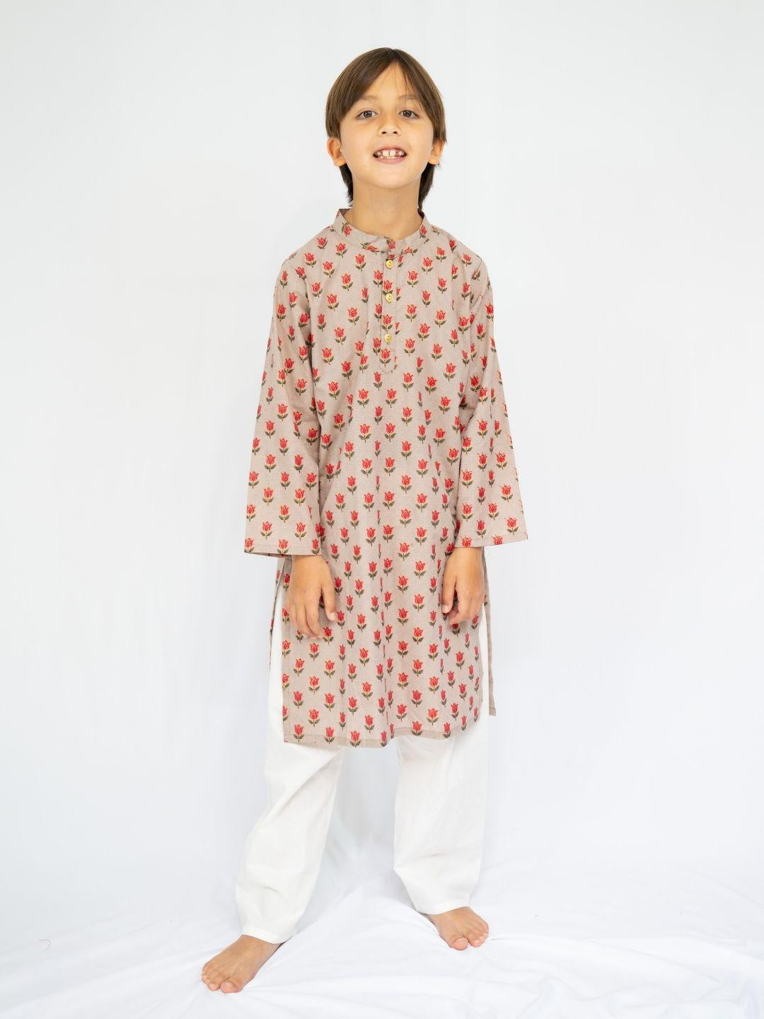 Kamal Beige & Gold Boys Kurta Pajama Set