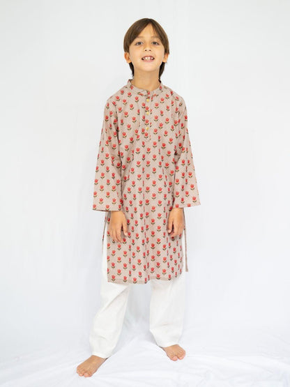Kamal Beige & Gold Boys Kurta Pajama Set