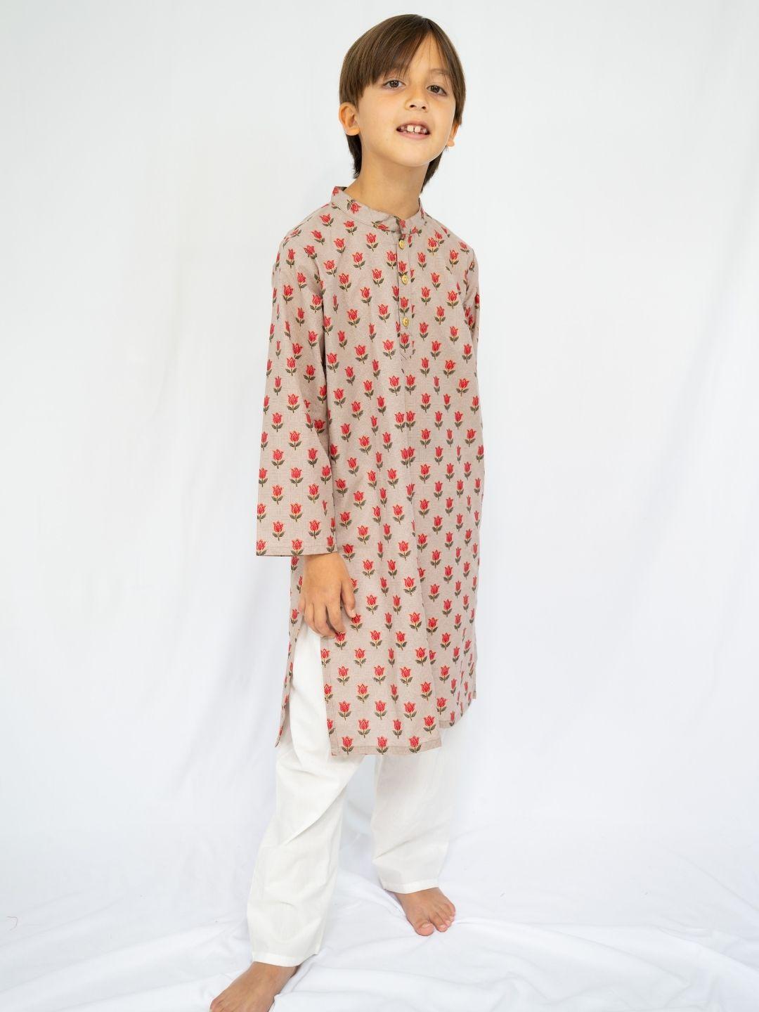 Kamal Beige & Gold Boys Kurta Pajama Set