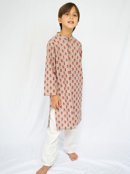 Kamal Beige & Gold Boys Kurta Pajama Set