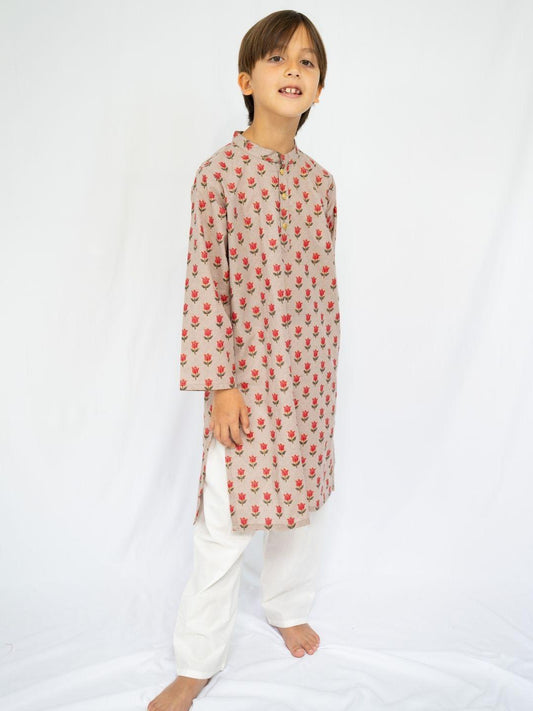 Kamal Beige & Gold Boys Kurta Pajama Set