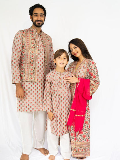 Kamal Beige & Gold Boys Kurta Pajama Set