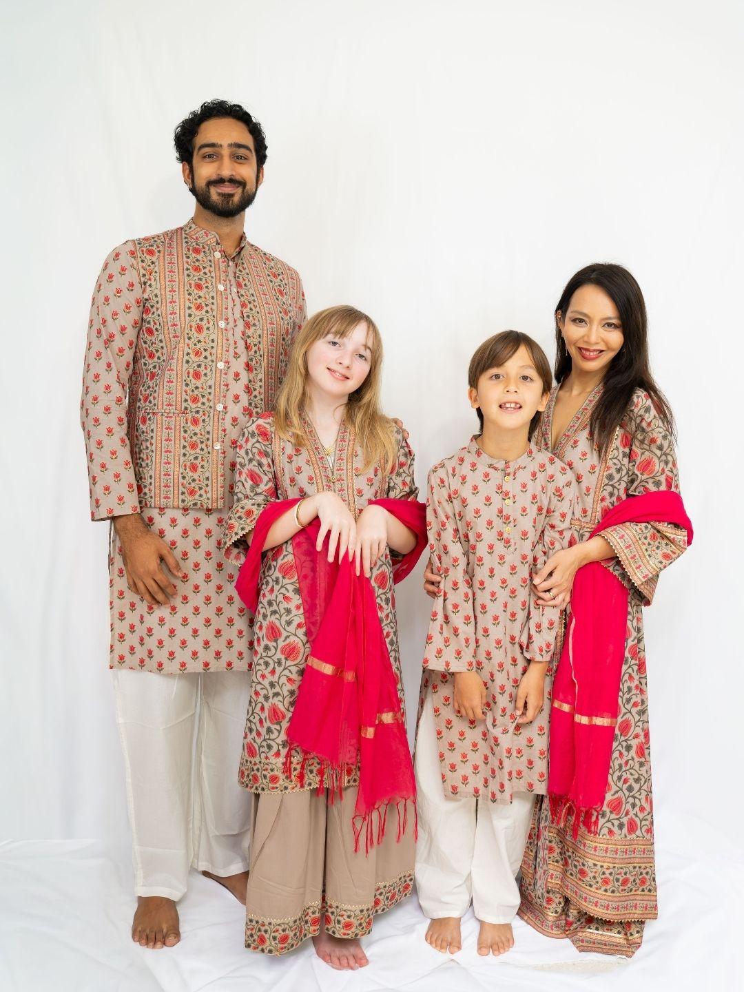 Kamal Beige & Gold Boys Kurta Pajama Set