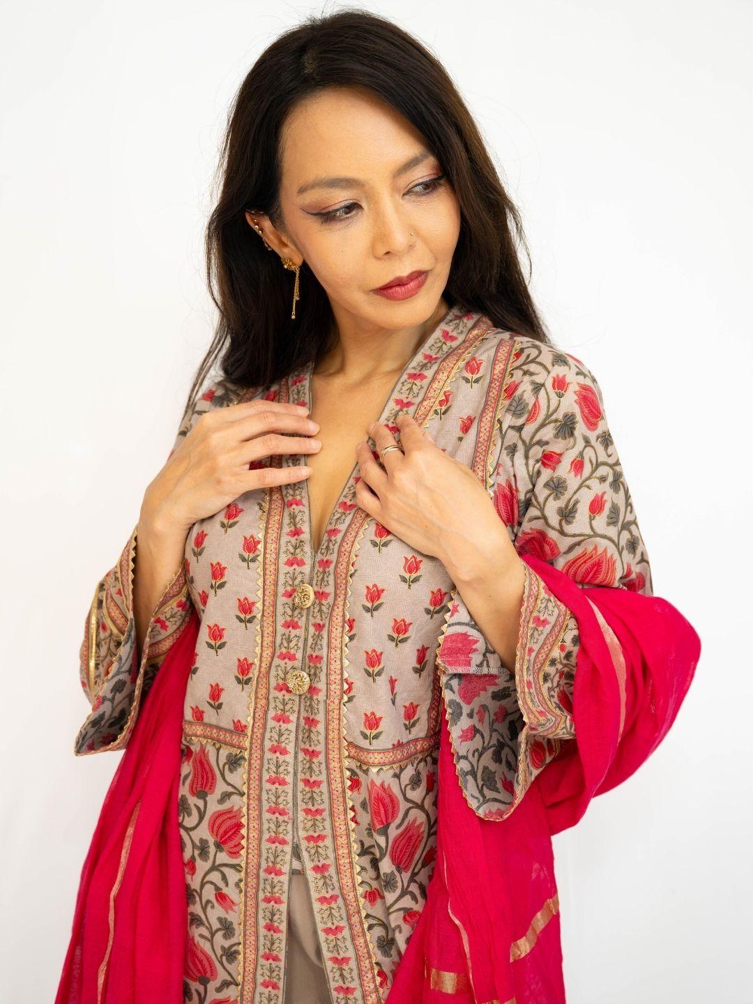 Kamal Pink & Gold Women Kurti & Pants Set
