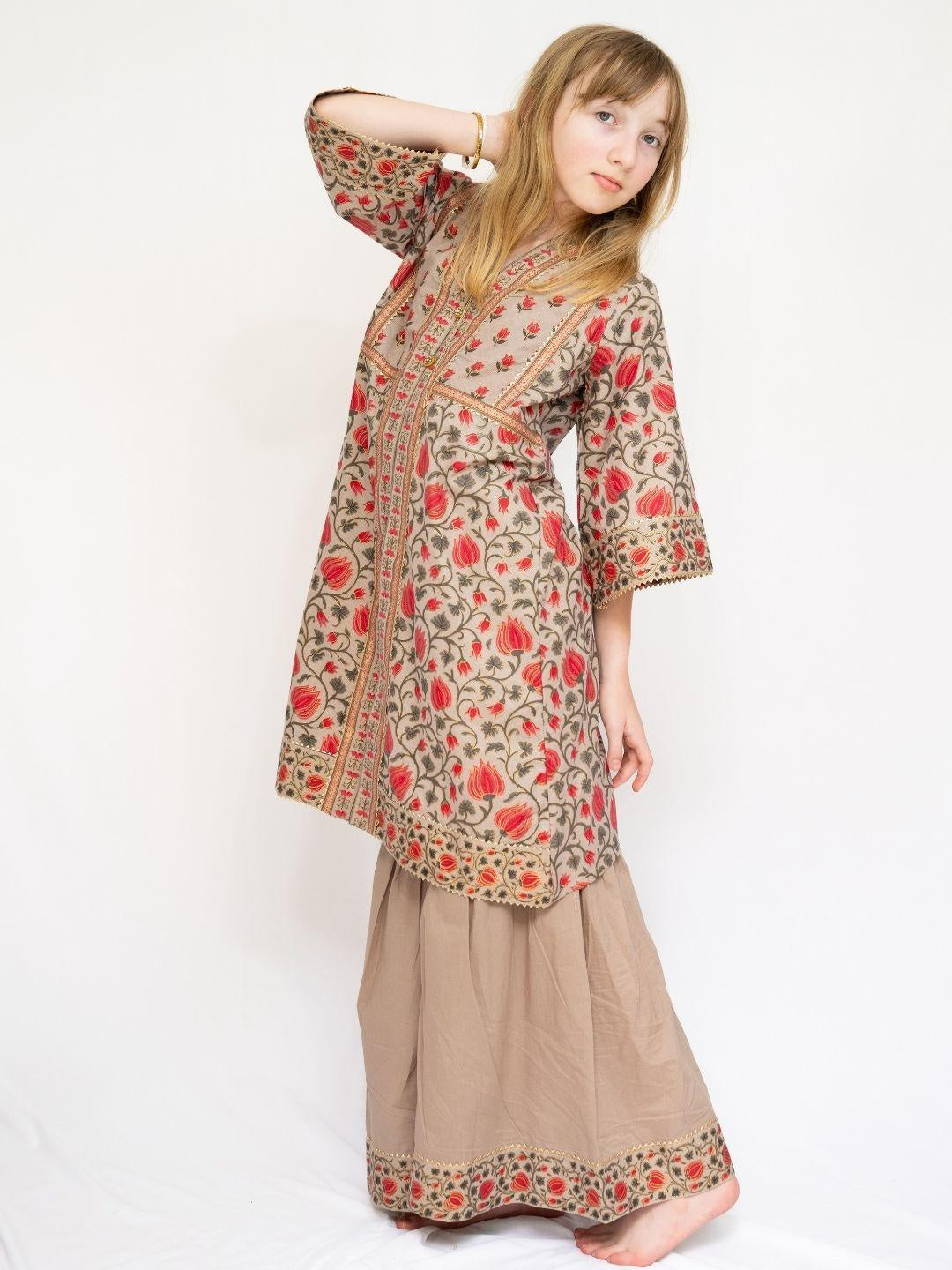 Kamal Pink & Gold Girls Kurti Sharara in Cotton