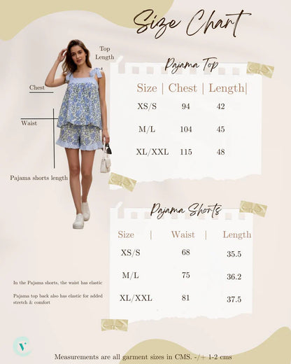 ViryaByUrbi 2-Pc Cotton Floral PJ Shorts Set – Blue & White