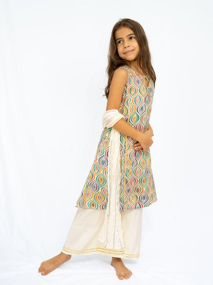 Neera Sapphire Girls Lace Kurti Palazzo Set – Ice Cool Cotton with Pearl-Drop Neckline & Gota Lace