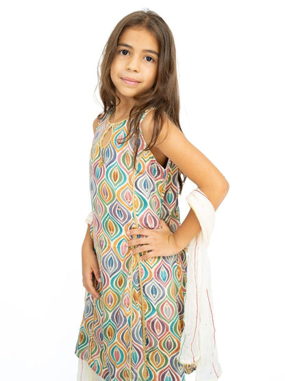 Neera Sapphire Girls Lace Kurti Palazzo Set – Ice Cool Cotton with Pearl-Drop Neckline & Gota Lace