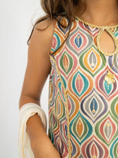 Neera Sapphire Girls Lace Kurti Palazzo Set – Ice Cool Cotton with Pearl-Drop Neckline & Gota Lace
