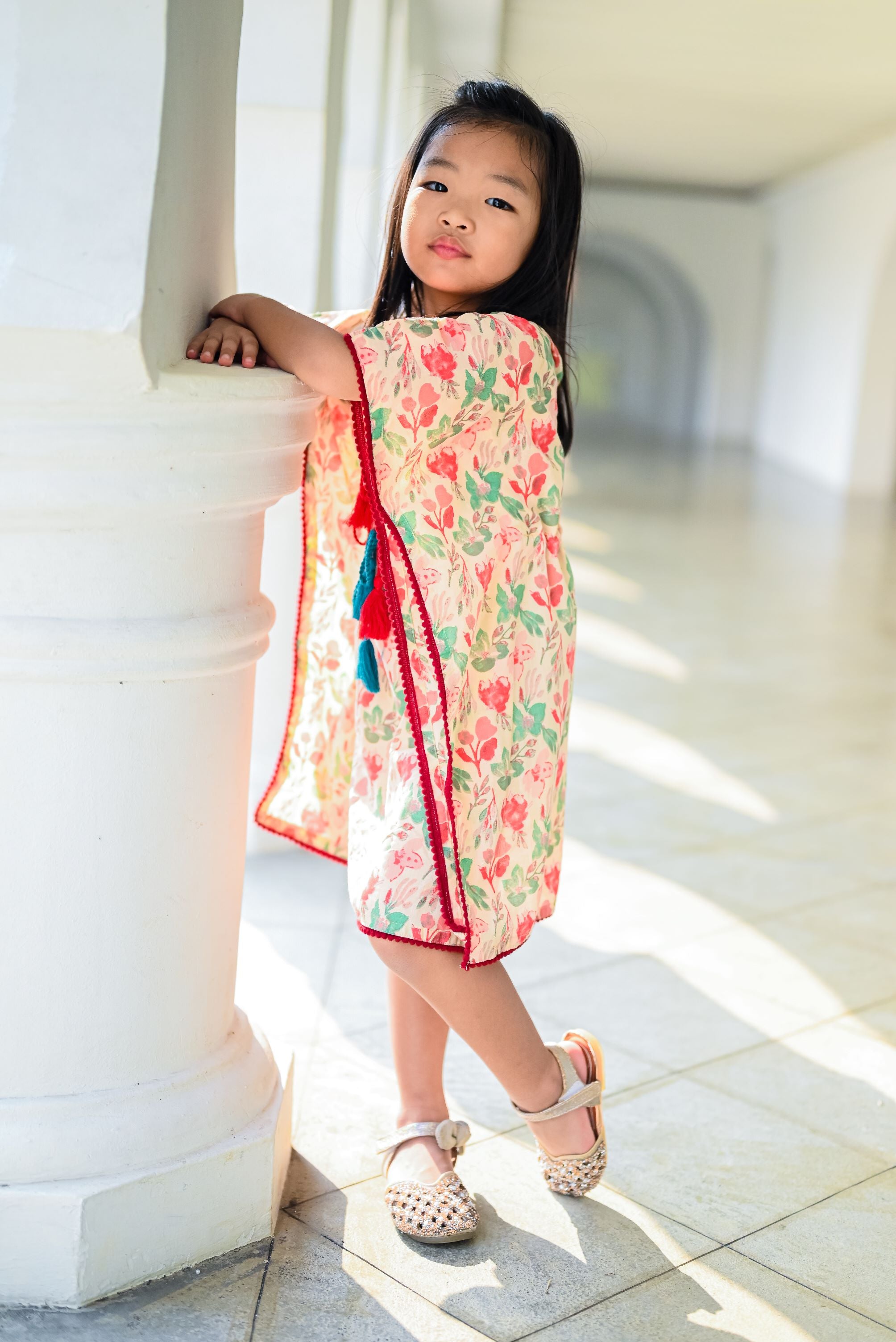 Nimbu Flower Shower Cotton Girls Kaftan | kids Fashion | The Green Collective SG