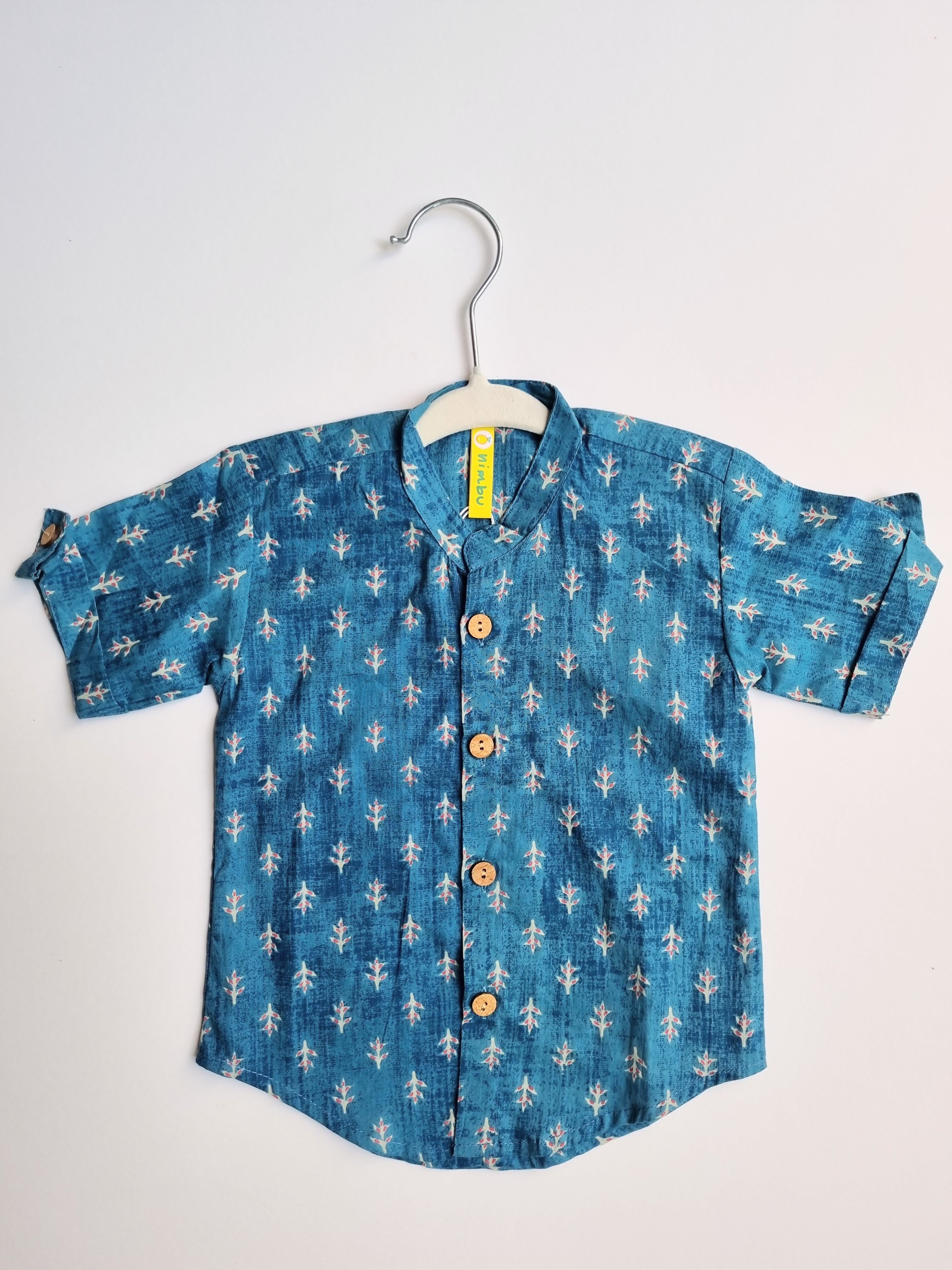 Nimbu Pattern Blue Shirt | kids Fashion | The Green Collective SG