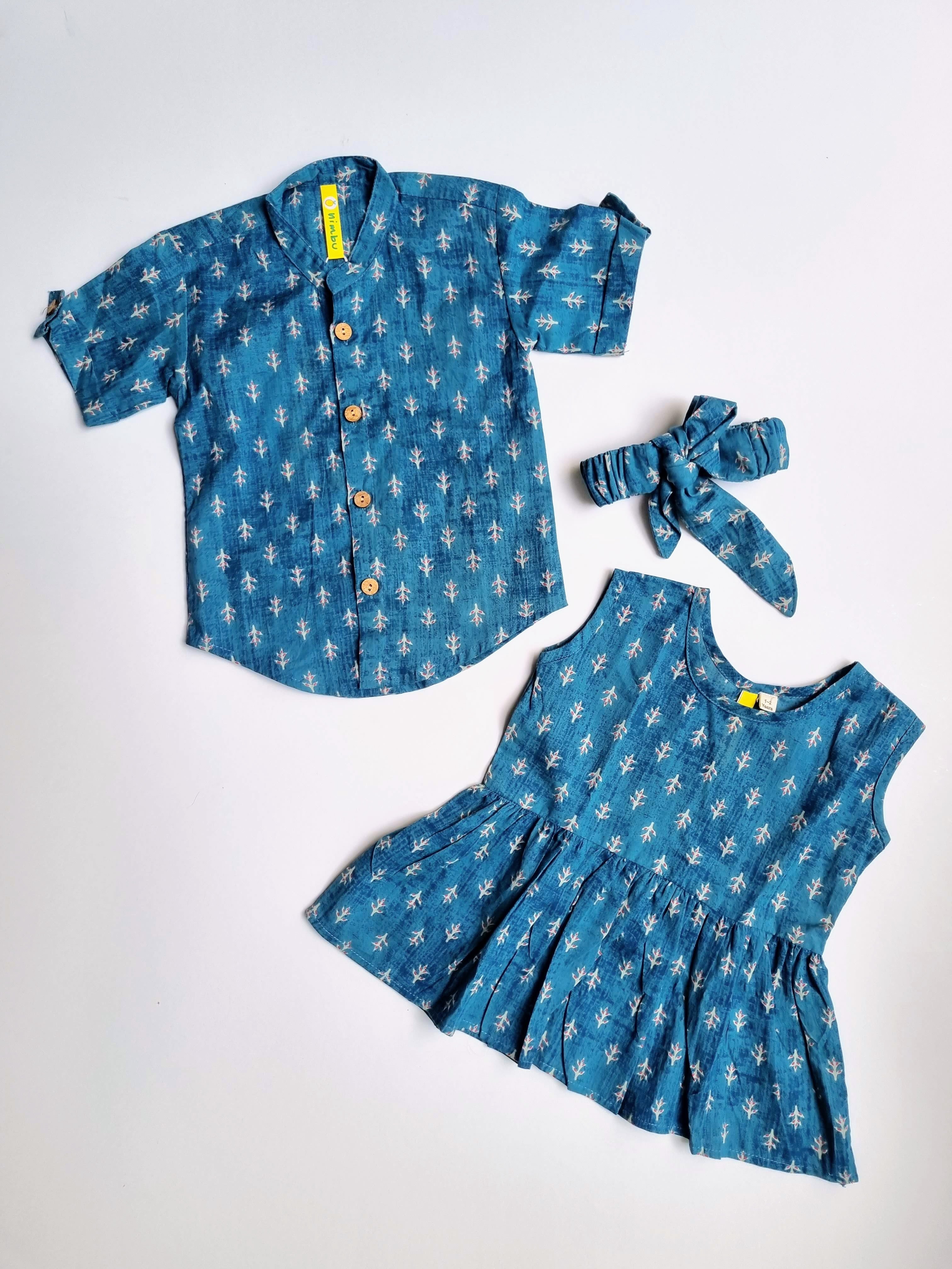 Nimbu Pattern Blue Shirt | kids Fashion | The Green Collective SG