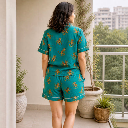 ViryaByUrbi 3-Pc Cotton PJ Shorts Set - Teal Blue