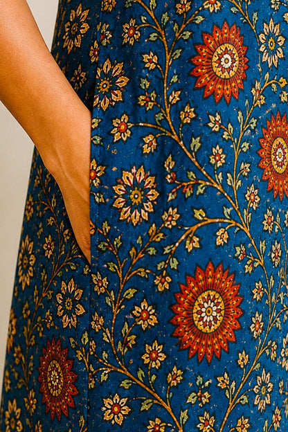 ViryaByUrbi Floral Blue Cotton Spaghetti Dress