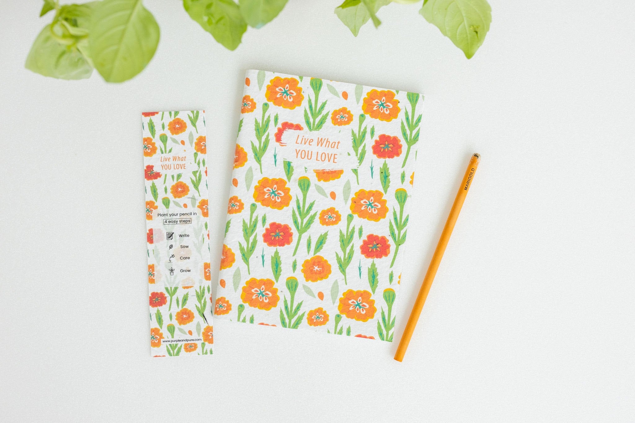 Purple & Pure Marigold Plantable Seed Notebook and pencils set