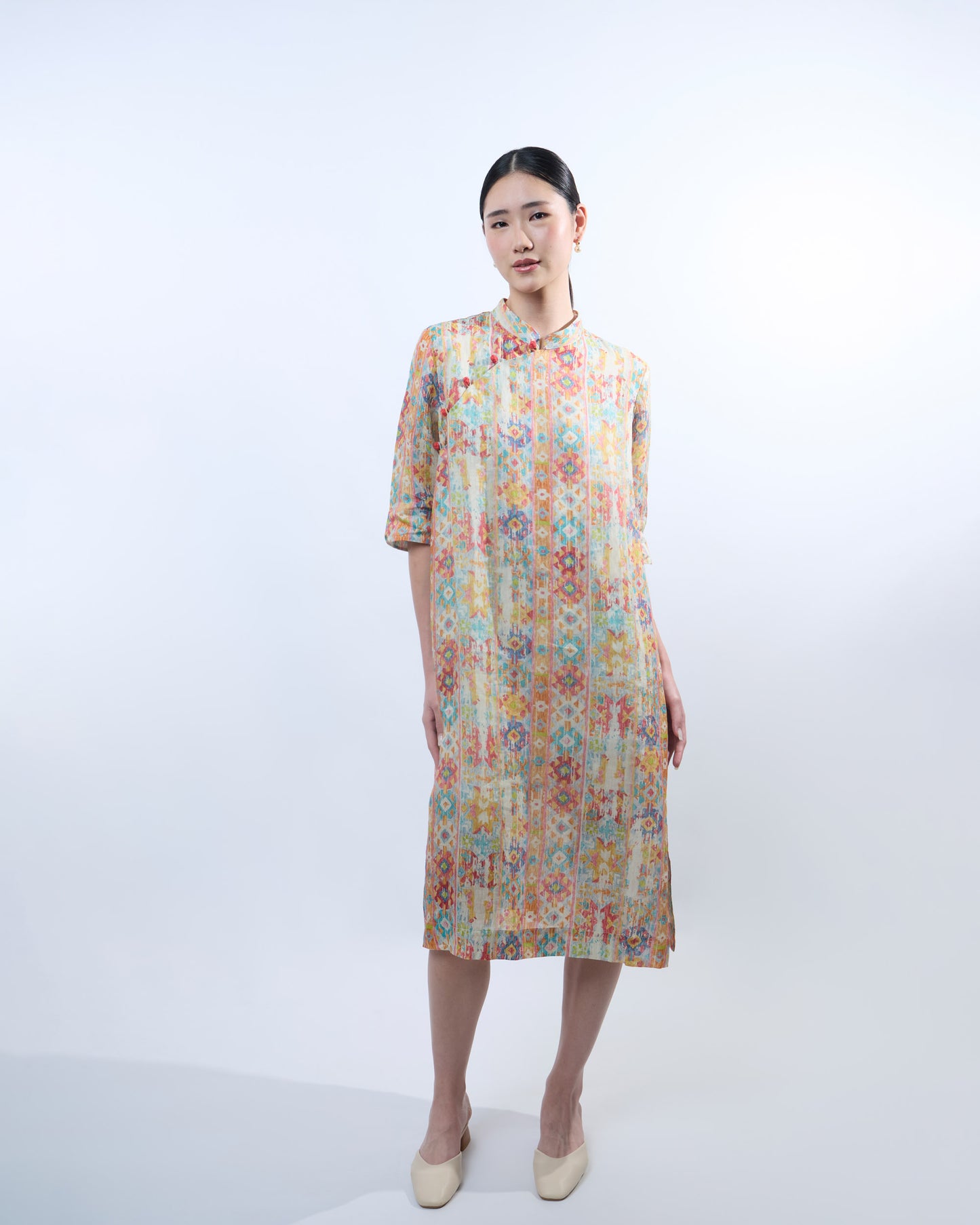 You Living Red Geometric Cheongsam Dress (Free Size)