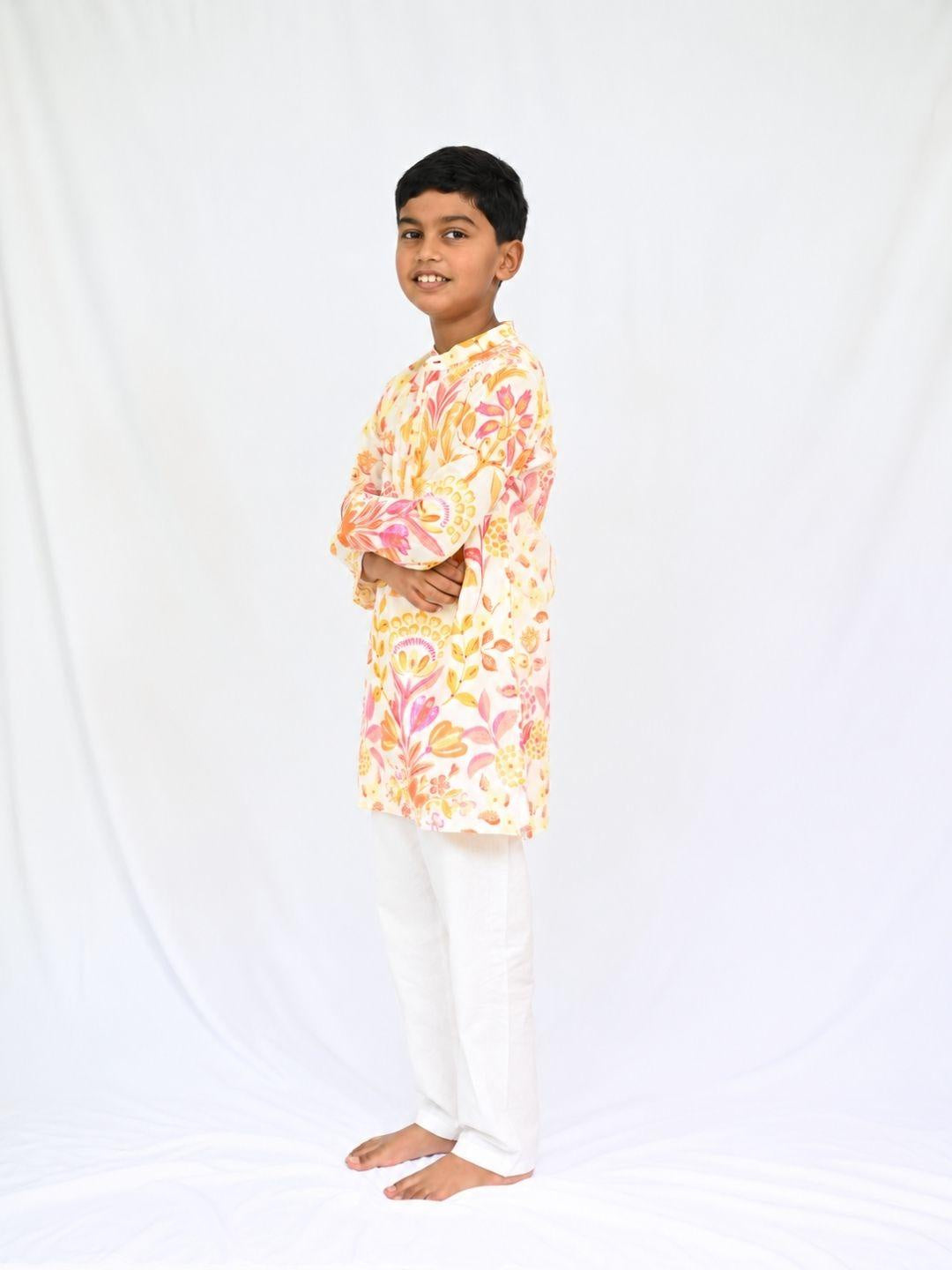 Rhea Yellow & Pink Boys Kurta Pajama Set